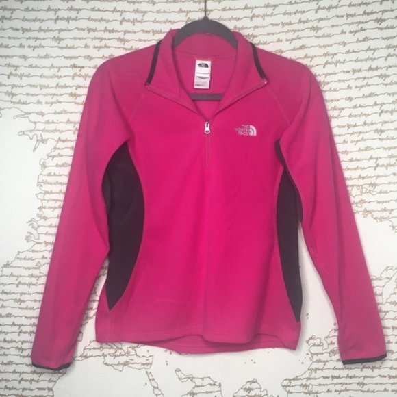 The North Face Tops - The North Face Size Medium Pink & Gray Colorblock Fleece Quarter Zip Pullover
